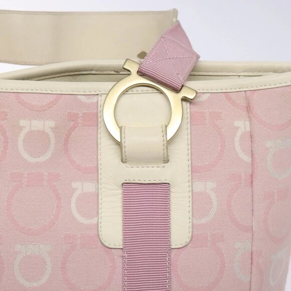 Salvatore Ferragamo Gancini Tote Bag Canvas Pink Gold Auth - Picture 9 of 16